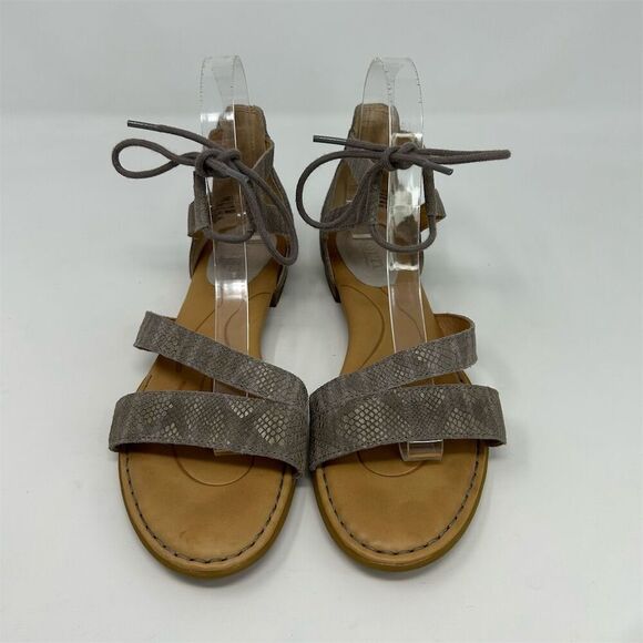 Born Women's Gray Leather Snake Print Lace Up Sandals Size 8M Casual Summer - Picture 5 of 14